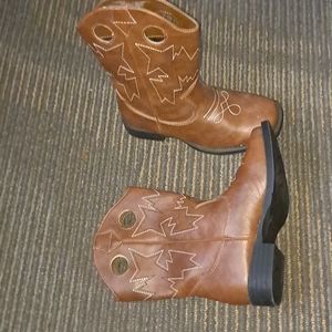 Brown leather cowboy boots boys size youth 1